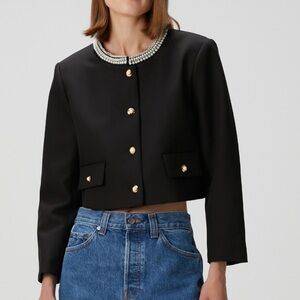 Sandro Black Cropped Blazer with Gold Buttons